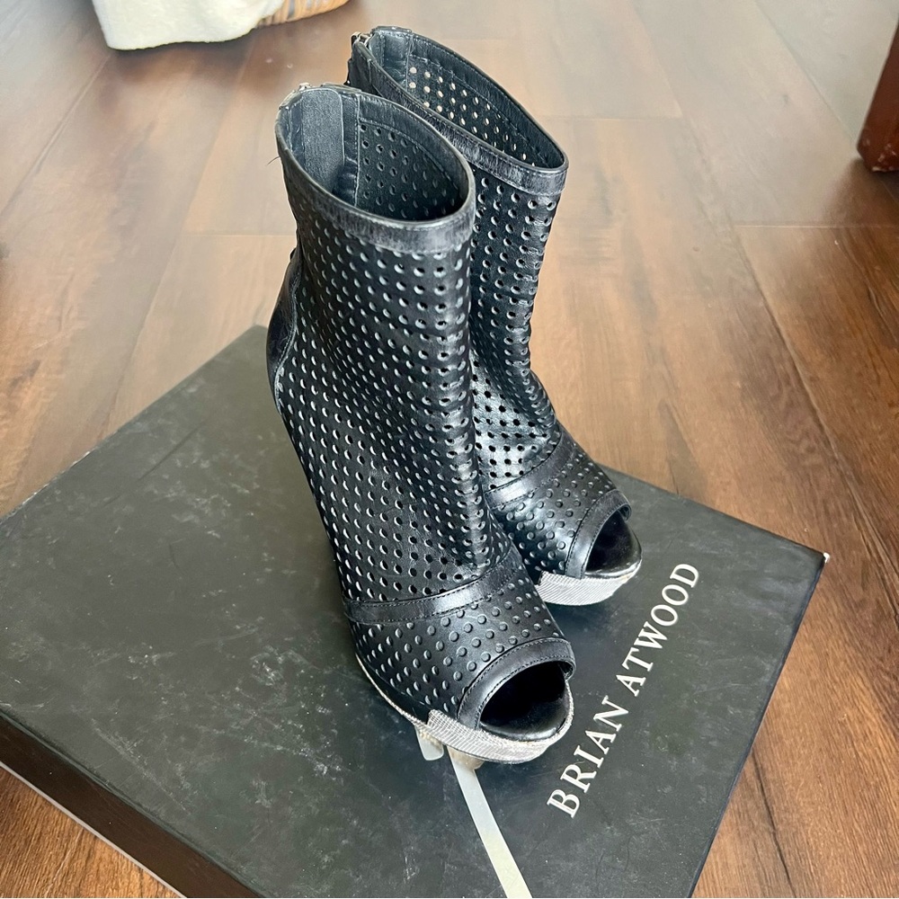 SPRING SALE! Brian Atwood Black Textured Heeled Boots